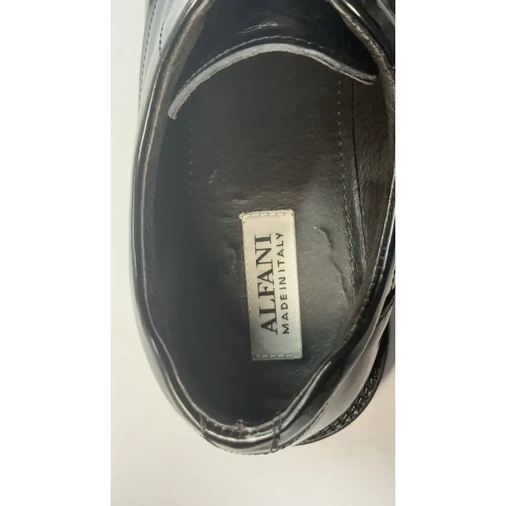 Men’s Alfani Black Leather Dress Shoes Made In Italy Square Toe Lace Up Size 13